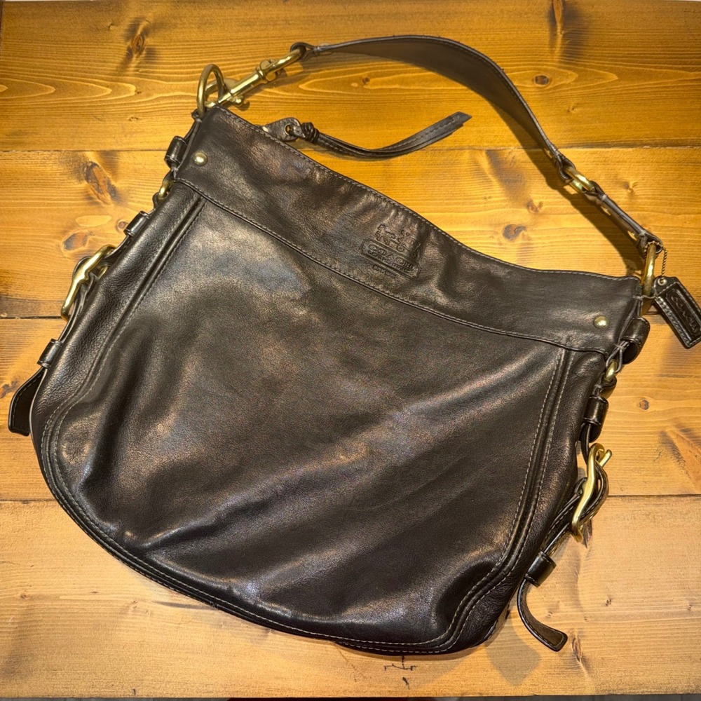 Coach Zoe 12669 Large Leather Hobo Shoulder Bag Dark Brown Slouchy Y2K Boho